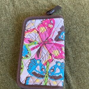 thirty-one Pink Butterfly Quilted Phone Wallet with Blue & Green Accents